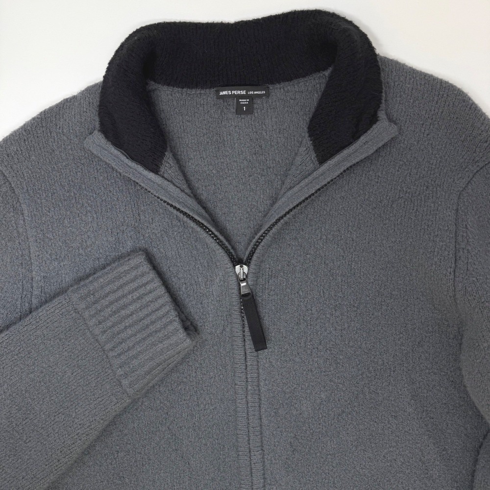 James Perse Mens Size 1 Cotton Cashmere Full Zip Mock Neck Sweater Grey MCCF2090